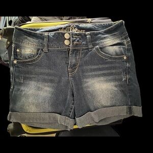 Wallflower Blue Cuffed Denim Shorts Low Rise